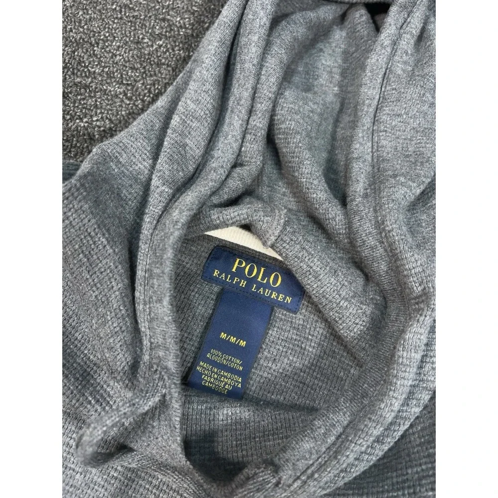 Polo Ralph Lauren Waffle Knit Hoodie Men's Medium Gray Pony Drawstrings‎ Thermal